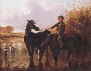 John Frederick Herring Watering The Horses and Farmyard Companions:a Pair of Paintings oil painting reproduction